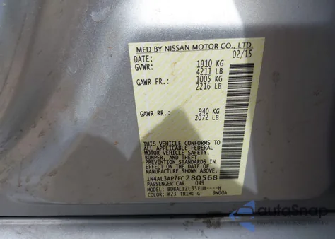 2015 Nissan Altima 2.5 Sv z USA, uszkodzony, nr VIN 1N4AL3AP7FC280568